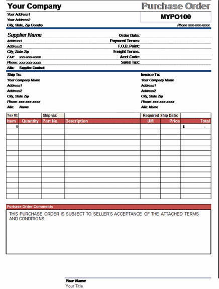 Free Purchase Order Form Template Invoice Templates