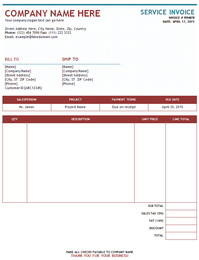 Sample Invoice Template For Services at Nathaniel Christensen blog