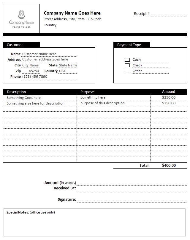 Professional Cash Receipt and Invoice Templates in MS Excel