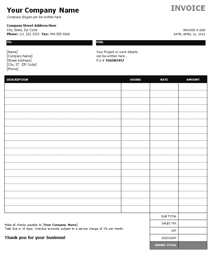 Hourly Invoice Template For Your Needs