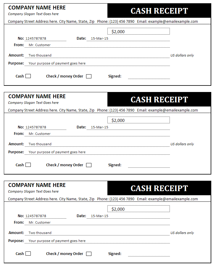 cash receipts