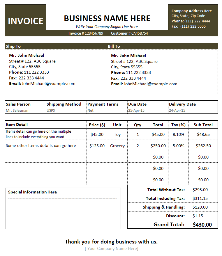 sales invoice template for small and large businesses