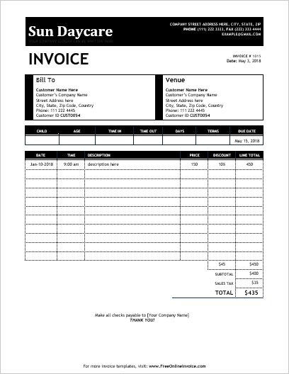 ms word daycare invoice service invoices invoice templates