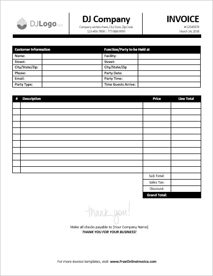 dj invoice template excel