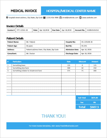 Medical Invoice Template Pdf Word Excel - Gambaran