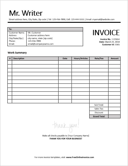 freelance writer invoice template