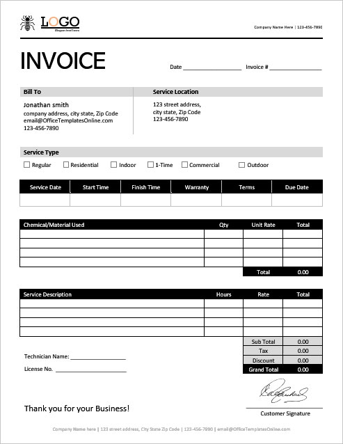 pest control service invoice template for ms word service invoices